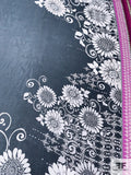 Border-Pattern Floral Printed Silk Chiffon - Smoky Navy / Magenta / Off-White