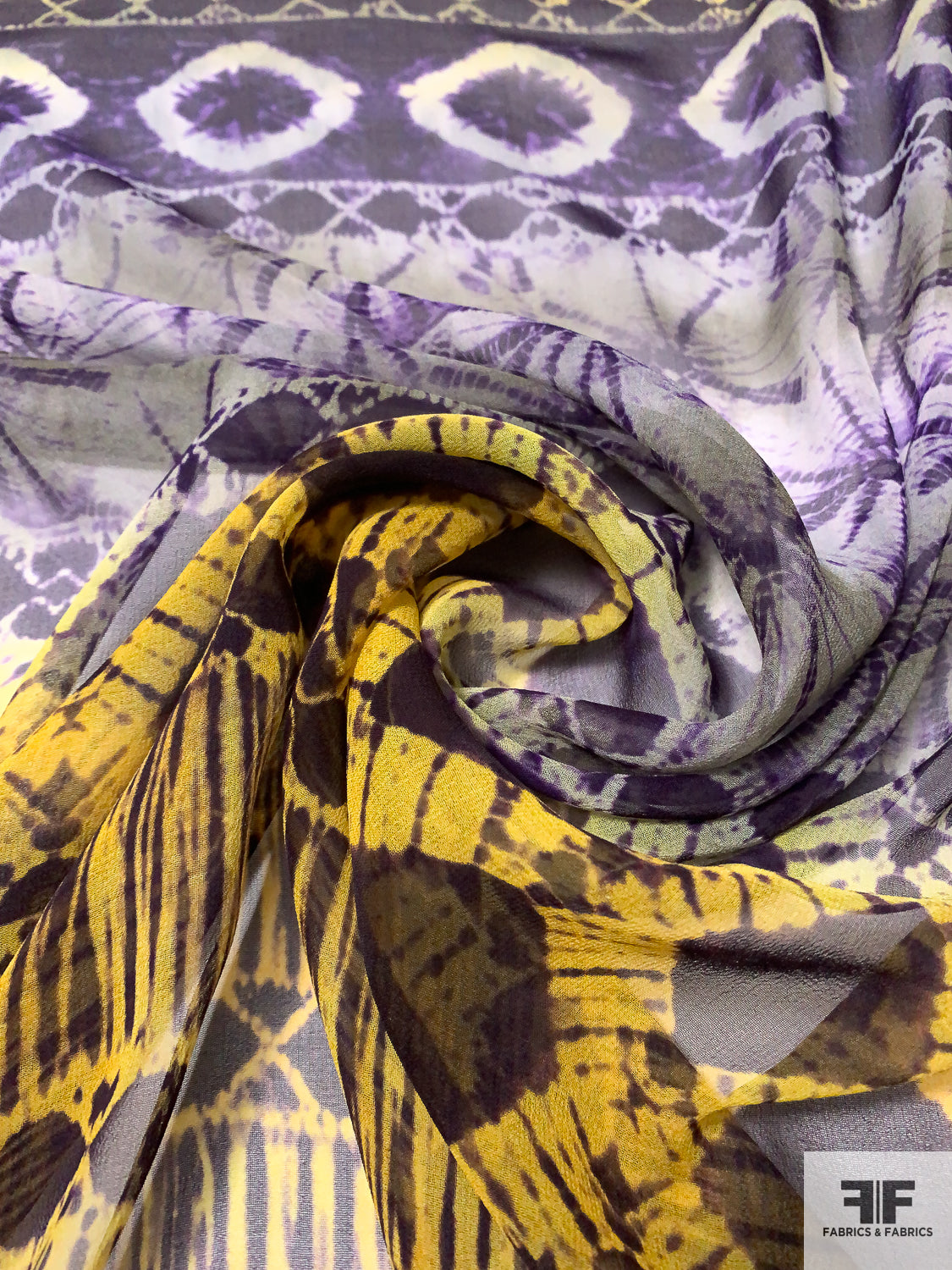 Italian Ethnic-Boho Printed Silk Chiffon - Purple / Yellow / Dark Sage