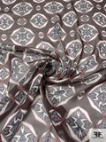 Mosaic Medallions Printed Silk Chiffon - Smoky Brown / Brick Red / Off-White