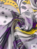 Wavy Groovy Printed Crinkled Silk Chiffon - Purple / Yellow / Off-White / Black