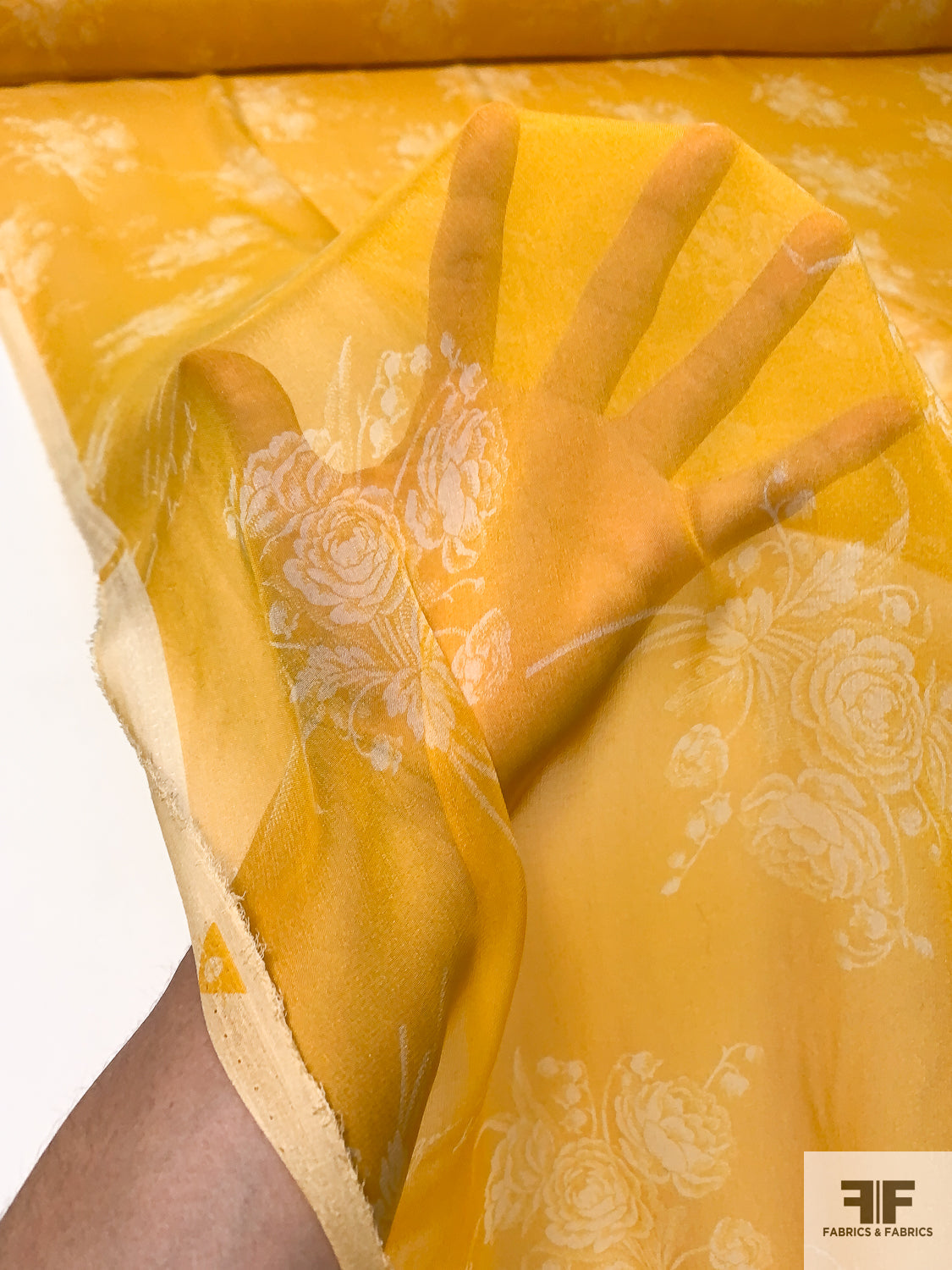 Floral Bouquets and French Love Notes Printed Silk Chiffon - Marigold / Off-White