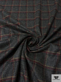 Italian Windowpane Plaid Jacket Weight Wool - Dark Heather Grey / Maroon / Nude