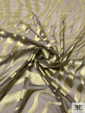Zebra-Like Satin Striations Burnout Silk Chiffon - Moss Green / Artichoke