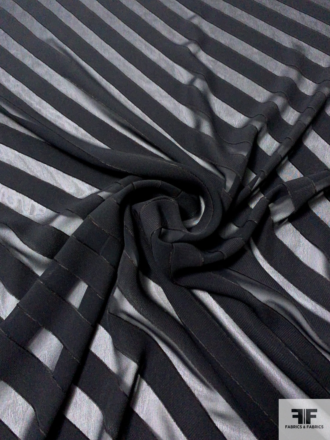 Italian Diagonal Jacquard Striped Silk Chiffon - Black