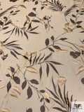 Leaf Printed with Satin Burnout Silk Chiffon - Biscotti / Brown / Champagne Gold