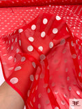 Italian Polka Dot Clip Silk Chiffon - Red / Off-White