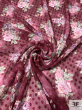 Floral Bouquet Printed Polka Dot Clip Silk Chiffon - Dusty Cherry / Green / Pinks