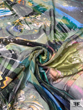 Abstract Printed Burnout Silk Blend Chiffon - Black / Turquoise / Green / Yellow
