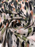 Italian Painterly Spotted Burnout Polyester Chiffon - Pickle Green / Black / Light Rust / Off-White