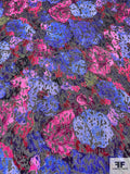 Abstract Burnout Polyester Chiffon - Indigo / Berry Pink / Black