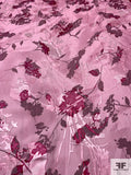 Leaf Stems Silhouette Printed Burnout Silk Chiffon - Pink / Burgundy / Maroon