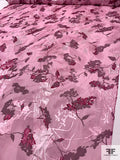 Leaf Stems Silhouette Printed Burnout Silk Chiffon - Pink / Burgundy / Maroon
