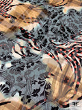 Bold Collage Printed Burnout Silk Chiffon - Golden Tan / Black / Seafoam / Coral