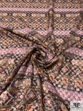 Boho-Ethnic Printed Burnout Polyester Chiffon - Brown / Pink / Orange