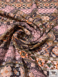 Boho-Ethnic Printed Burnout Polyester Chiffon - Brown / Pink / Orange