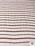Italian Gauzy Chiffon with Embroidered Link Stripes - White / Red / Navy