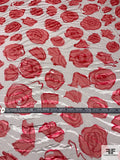Italian Painterly Floral Printed Burnout Silk Chiffon - Strawberry / Off-White
