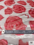Italian Painterly Floral Printed Burnout Silk Chiffon - Strawberry / Off-White