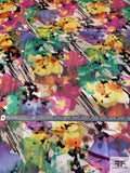 Watercolor Floral Printed Burnout Chiffon with Lurex Pinstripes - Multicolor