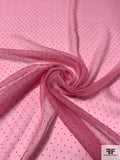 Italian Lightly Crinkled Silk Chiffon with Textured Pin Dots - Pink / Dark Grey