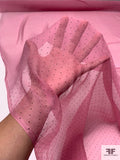 Italian Lightly Crinkled Silk Chiffon with Textured Pin Dots - Pink / Dark Grey