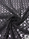 Italian Hearts Embroidered Silk Chiffon with Lurex Detailing - Black