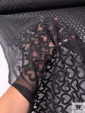 Italian Hearts Embroidered Silk Chiffon with Lurex Detailing - Black