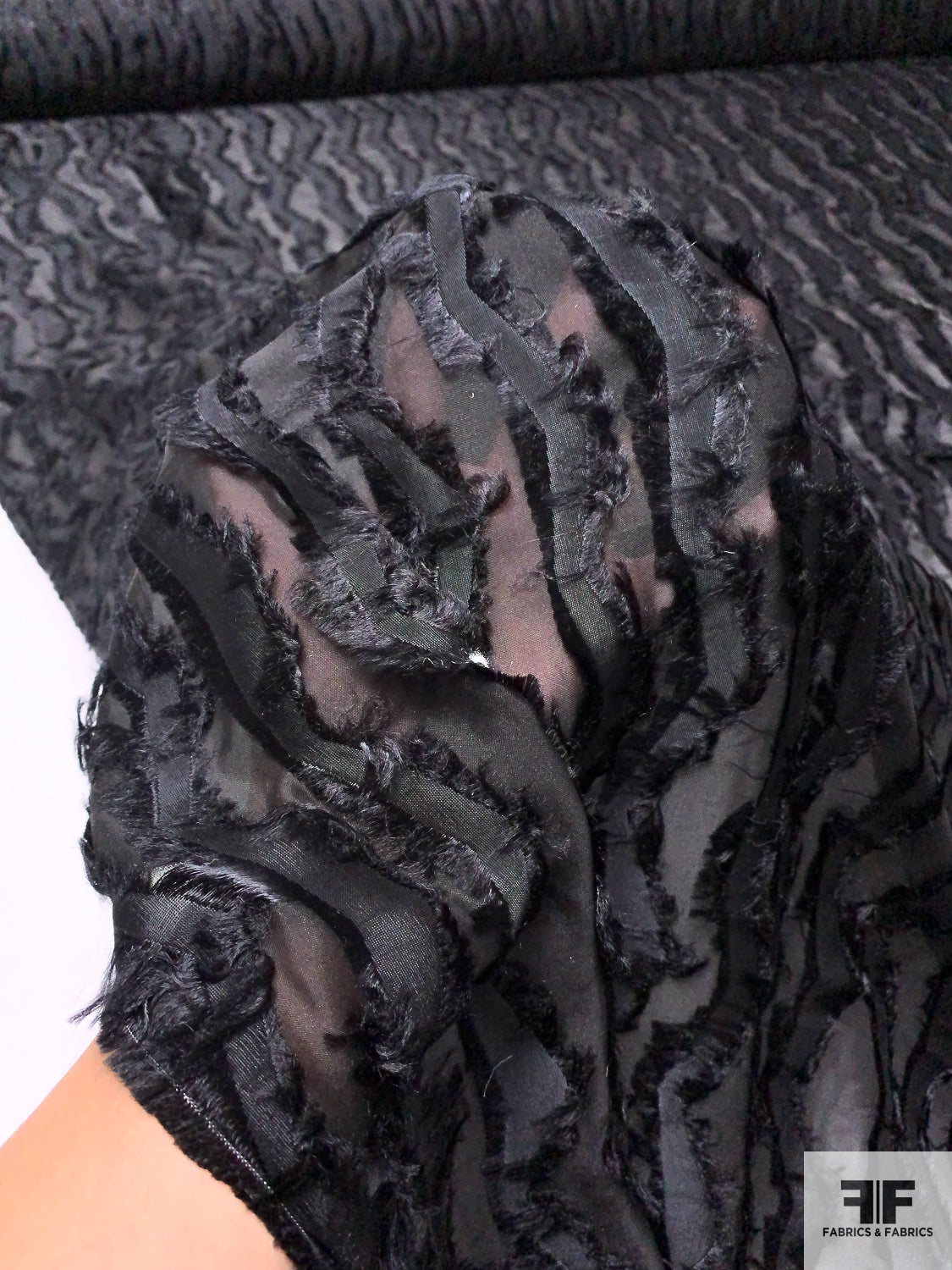 Italian Wavy Striped Eyelash Burnout Silk Chiffon - Black | FABRICS & FABRICS Fabrics & Fabrics Italian Wavy Striped Eyelash Burnout Silk Chiffon - Black | FABRICS & FABRICS Fabrics & Fabrics