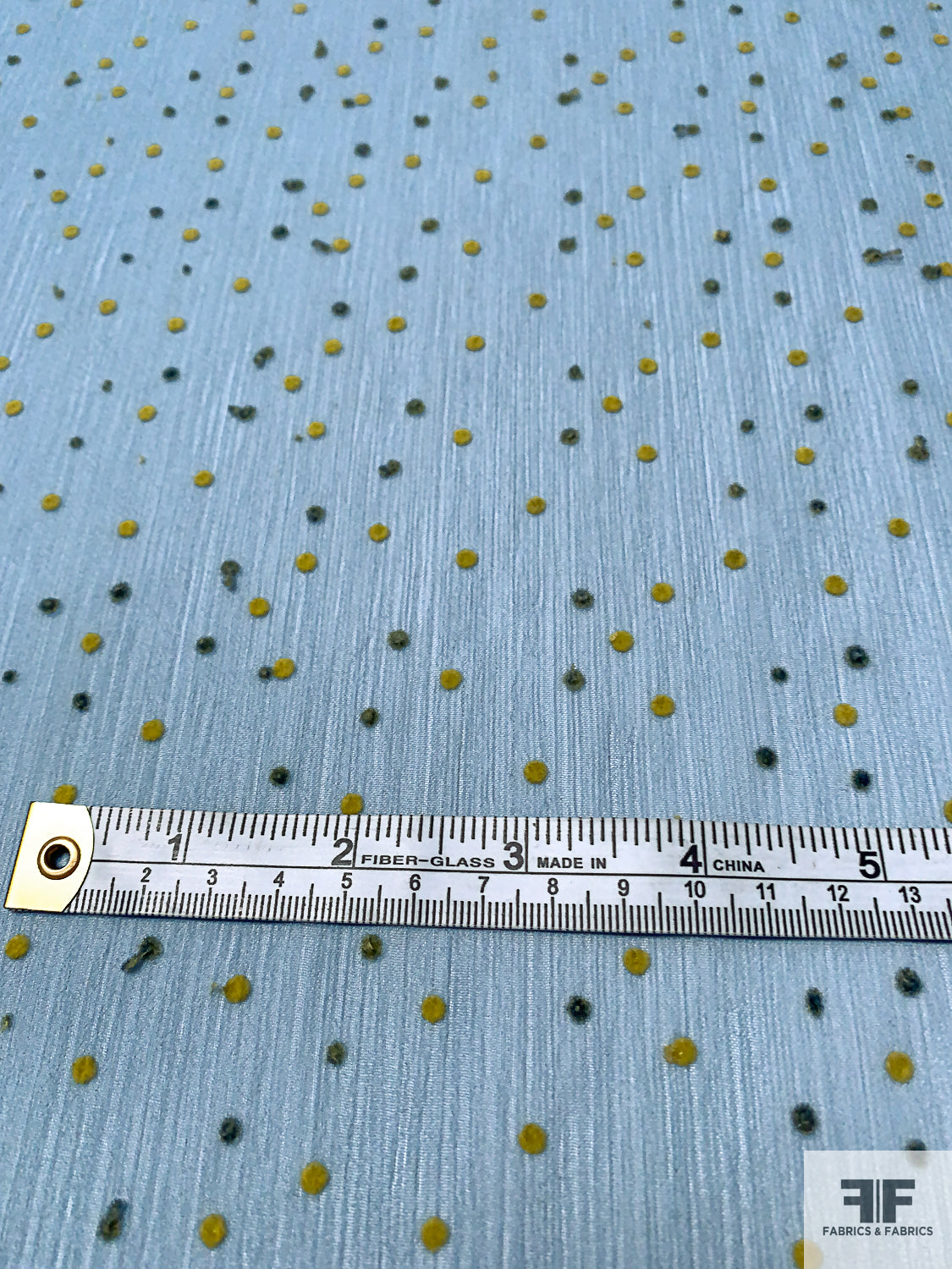 Dotted Flocked Crinkled Polyester Chiffon - Airforce Blue / Mustard / Dark Grey