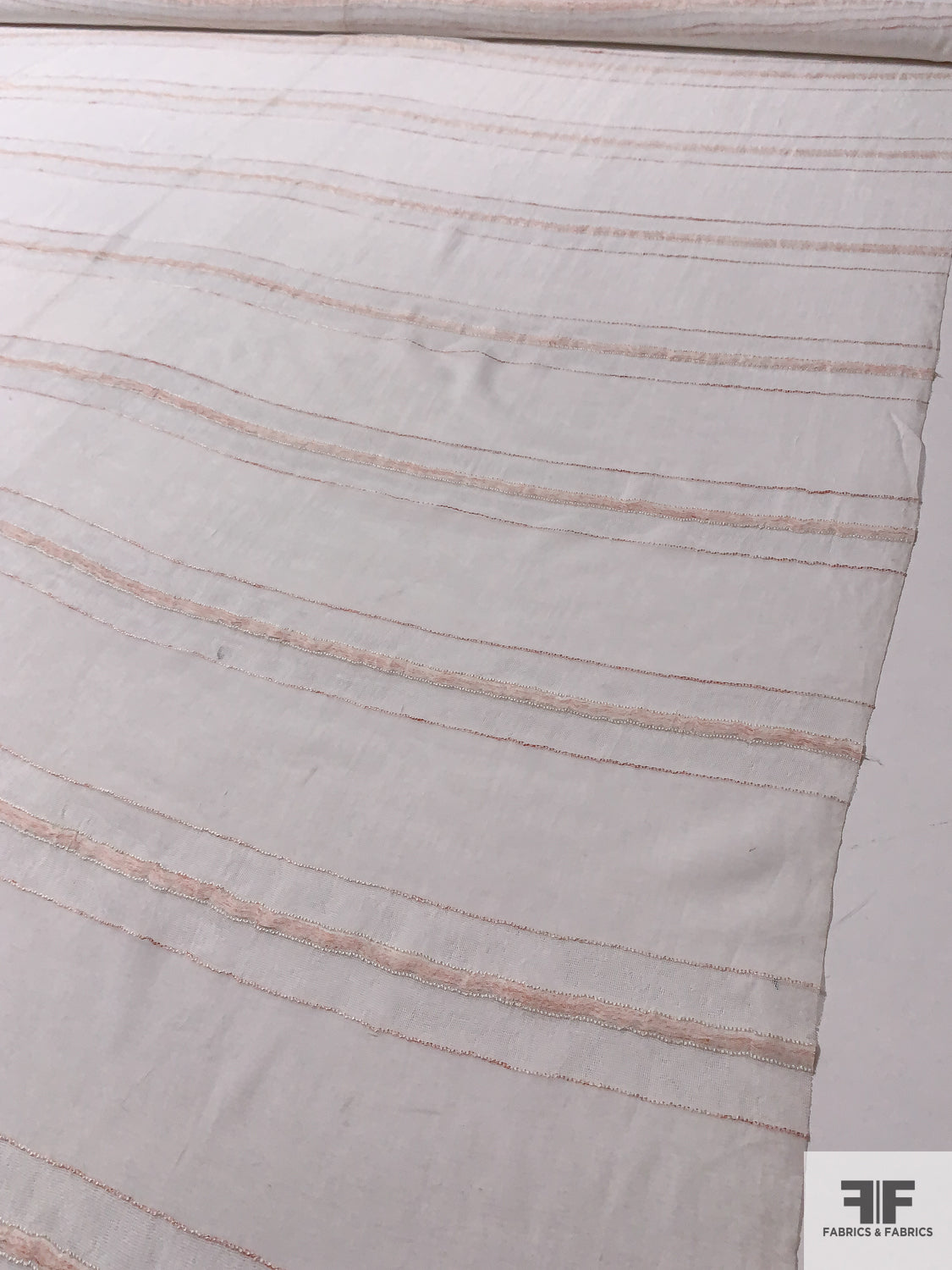 Italian Horizontal Striped Polyester Voile-Gauze Novelty - Off-White / Dusty Coral