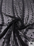 Vertical Floral Striped Embroidered Crinkled Silk Chiffon - Black