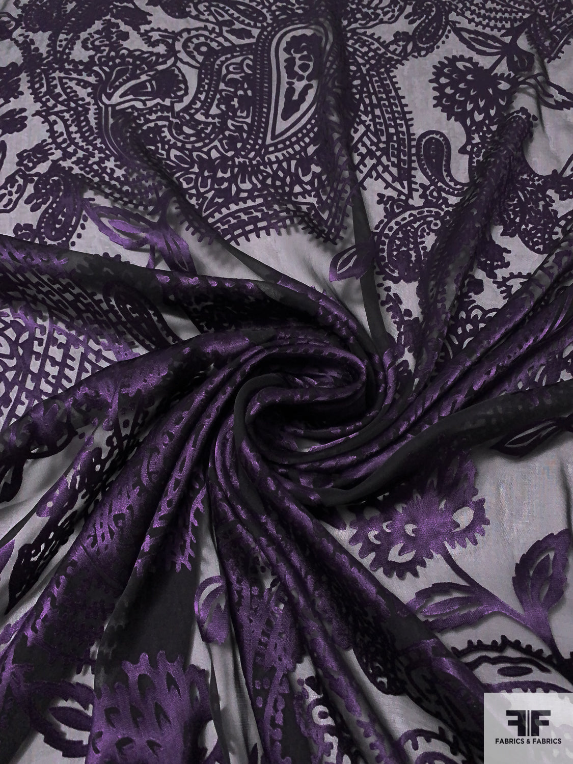 Paisley Burnout Silk Blend Chiffon - Purple/Black