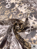 Diagonal Floral Printed Slightly Crinkled Silk Chiffon - Khaki / Black / Off-White