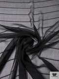 Italian Horizontal Striped Slightly Crinkled Silk Chiffon - Black