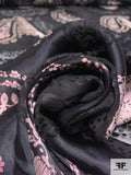 Paisley Printed and Burnout Silk-Rayon Chiffon - Black / Dusty Ice Pink
