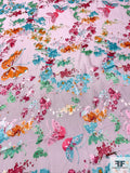Butterflies and Abstract Printed Burnout Silk Chiffon - Pale Lavender / Aqua Blue / Orange / Boysenberry