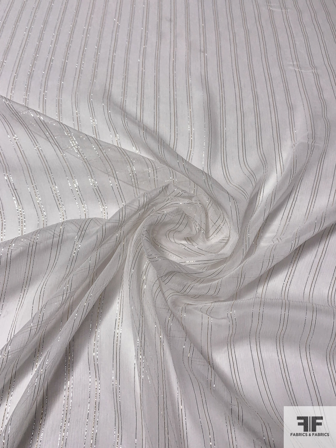 Lurex Pinstriped Silk Chiffon - Off-White / Gold / Silver