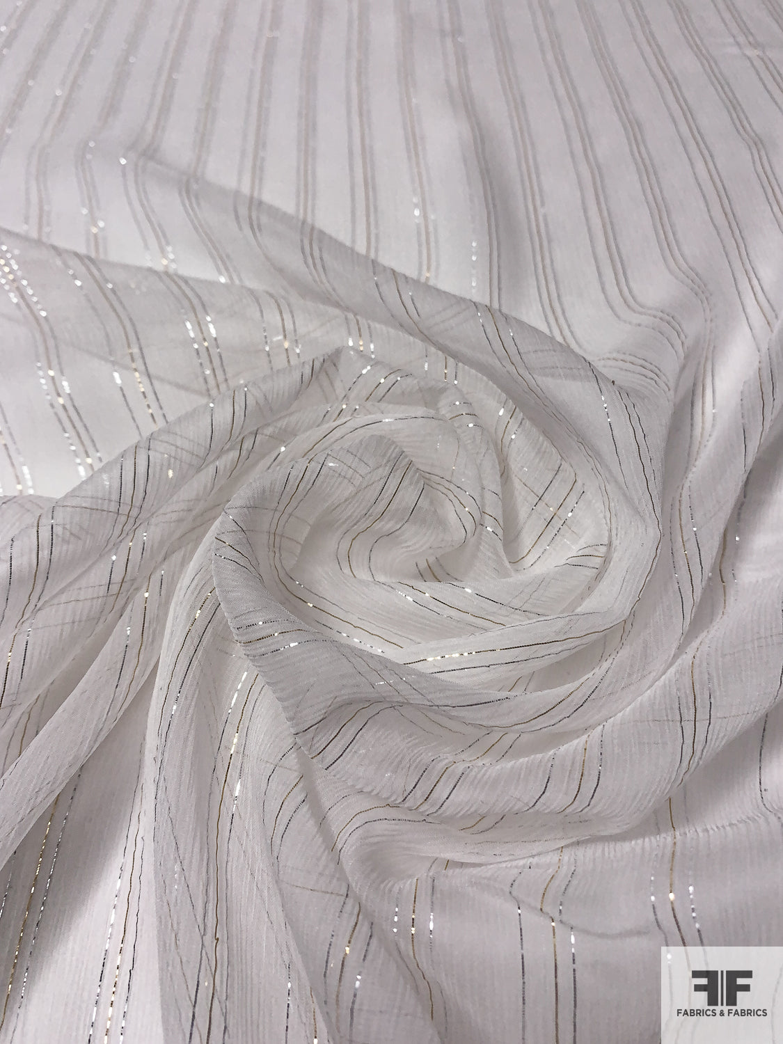 Lurex Pinstriped Silk Chiffon - Off-White / Gold / Silver