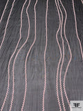 Wavy Lines Flocked Silk Chiffon - Black / Thistle