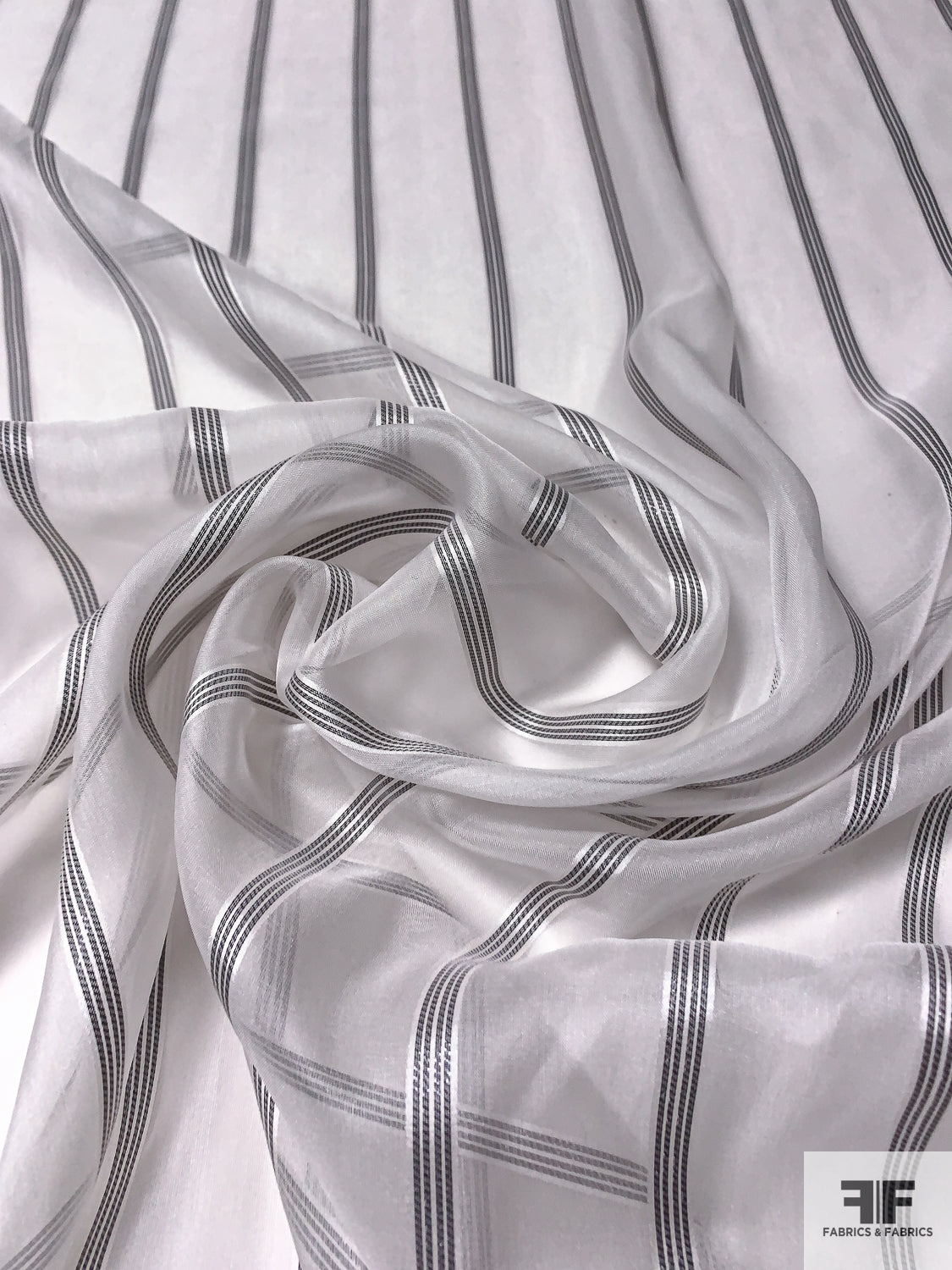 Satin Striped Silk Chiffon - Off-White / Black