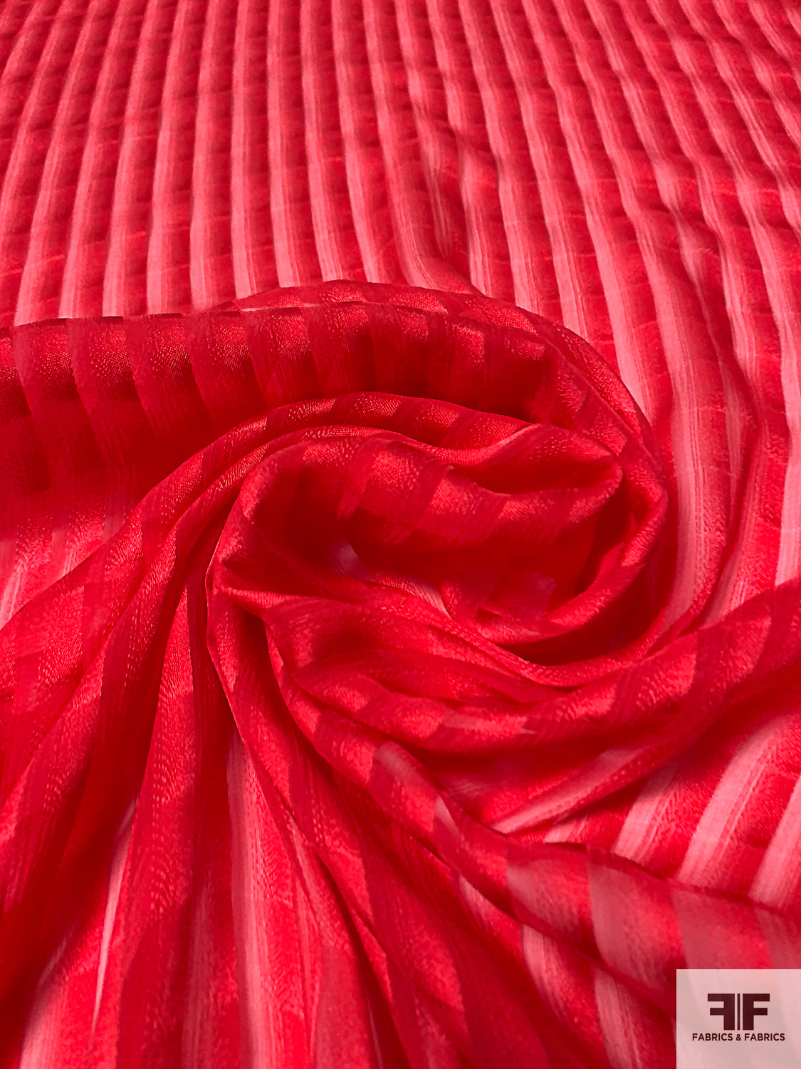 Vertical Jacquard Striped Silk Chiffon - Red