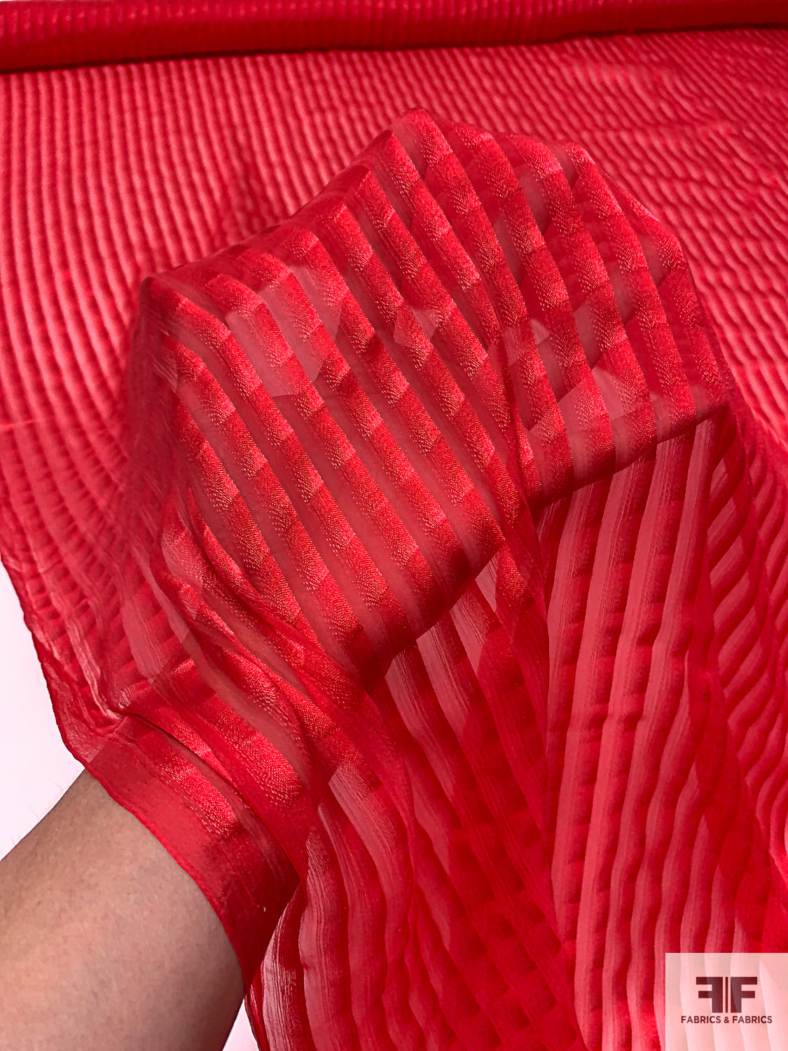 Vertical Jacquard Striped Silk Chiffon - Red