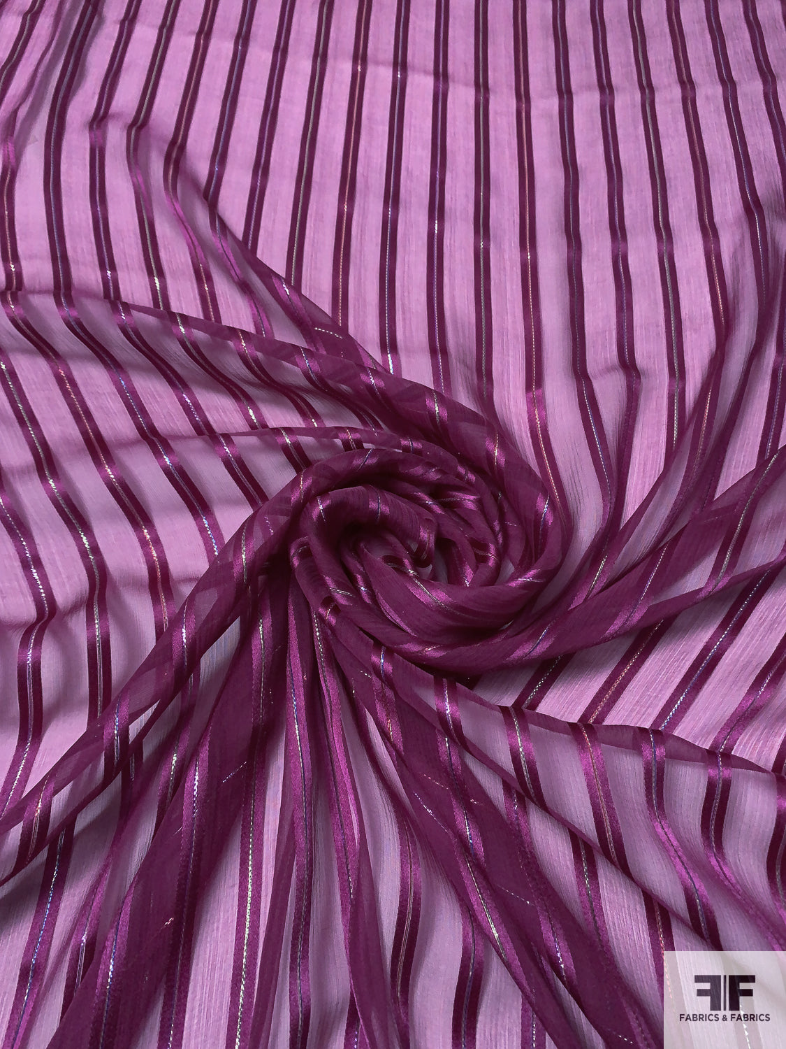 Satin Striped Silk Chiffon with Multicolor Lurex Pinstripes Purple