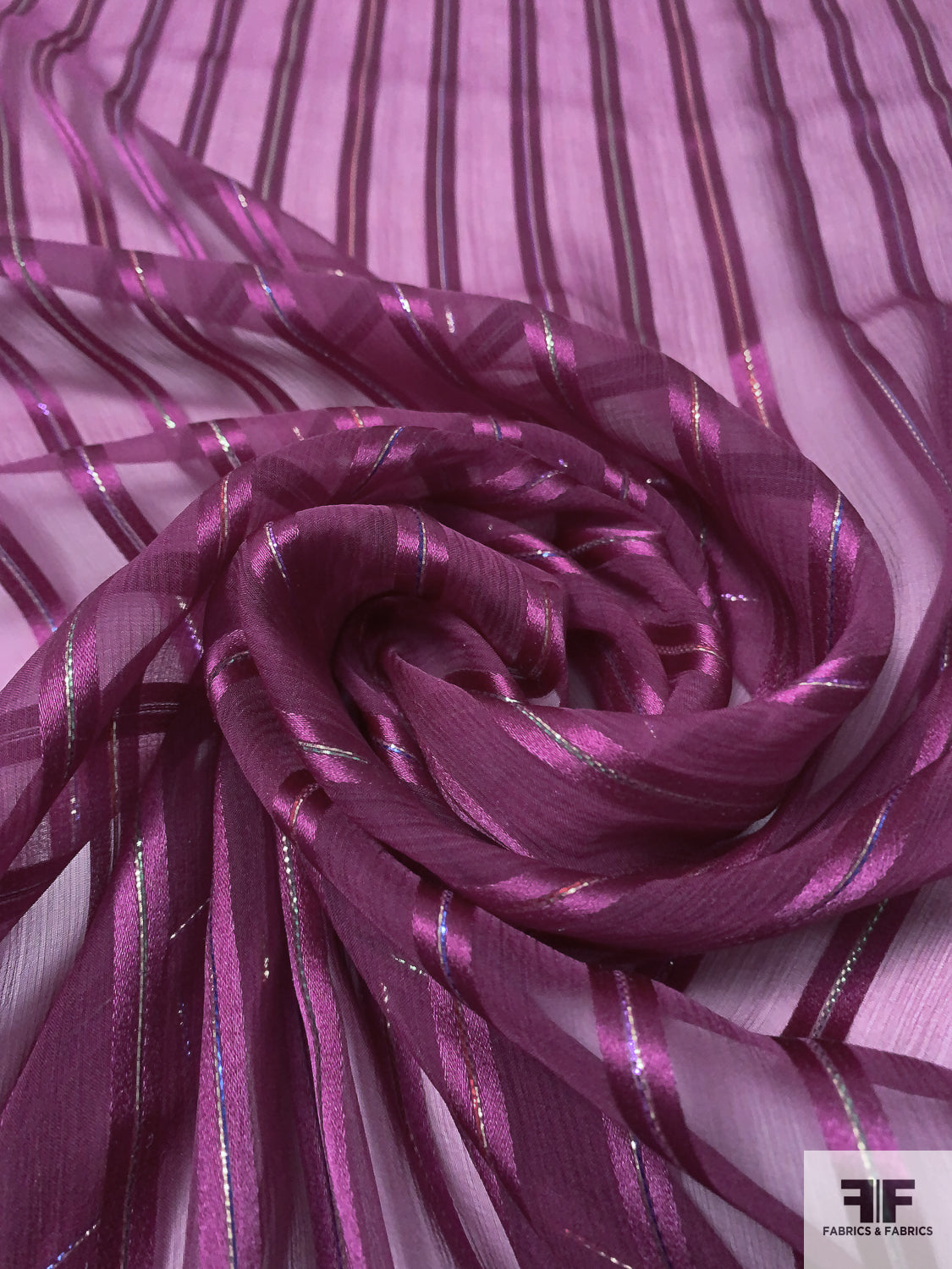 Satin Striped Silk Chiffon with Multicolor Lurex Pinstripes Purple