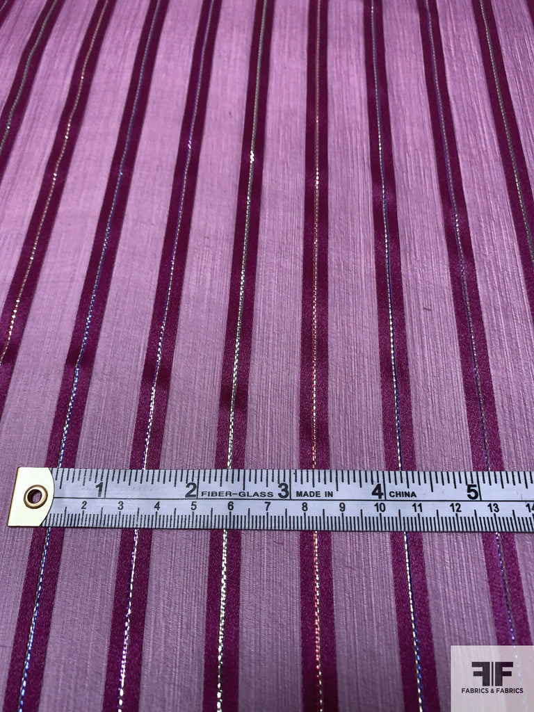 Satin Striped Silk Chiffon with Multicolor Lurex Pinstripes Purple
