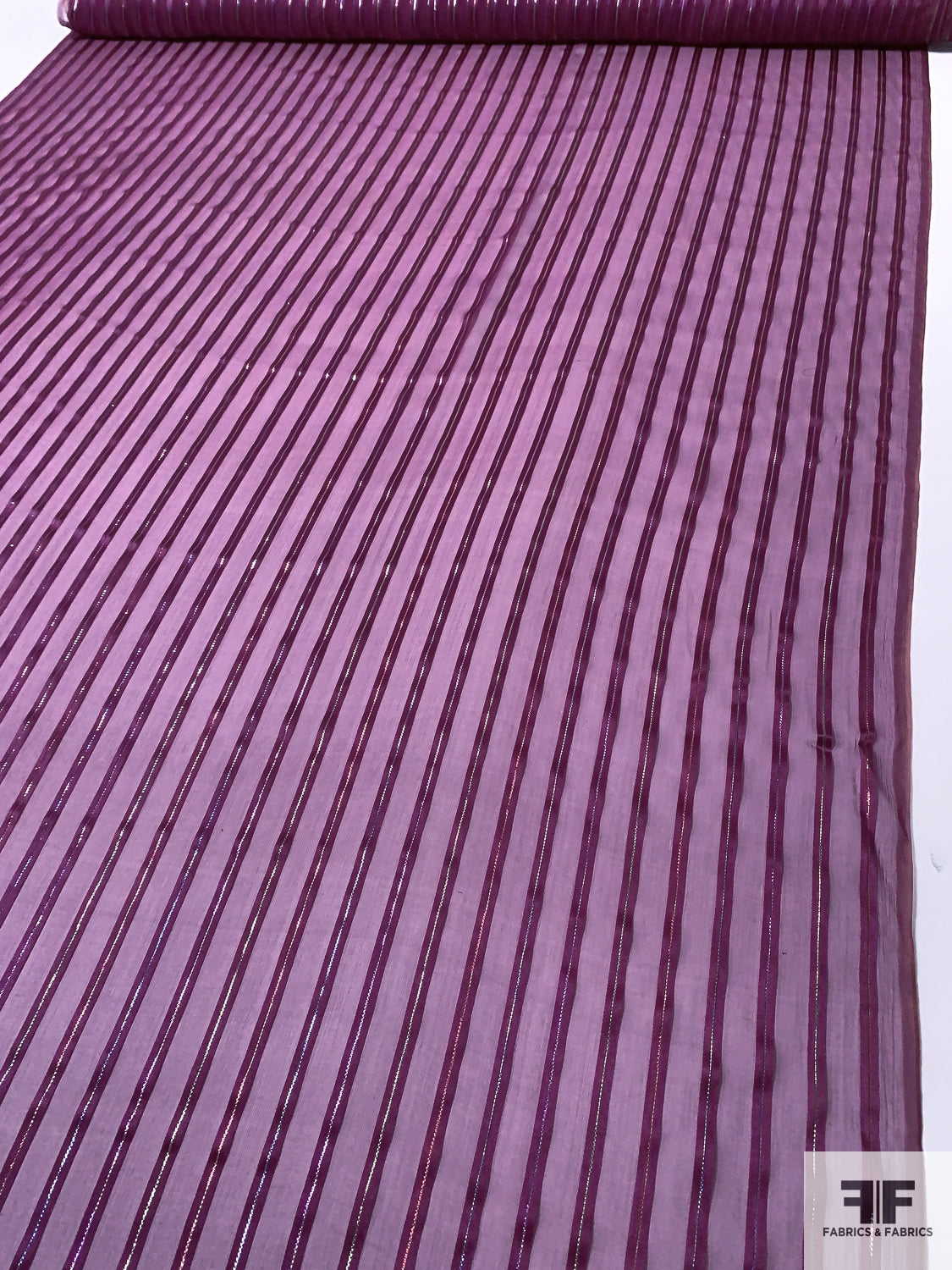 Satin Striped Silk Chiffon with Multicolor Lurex Pinstripes Purple