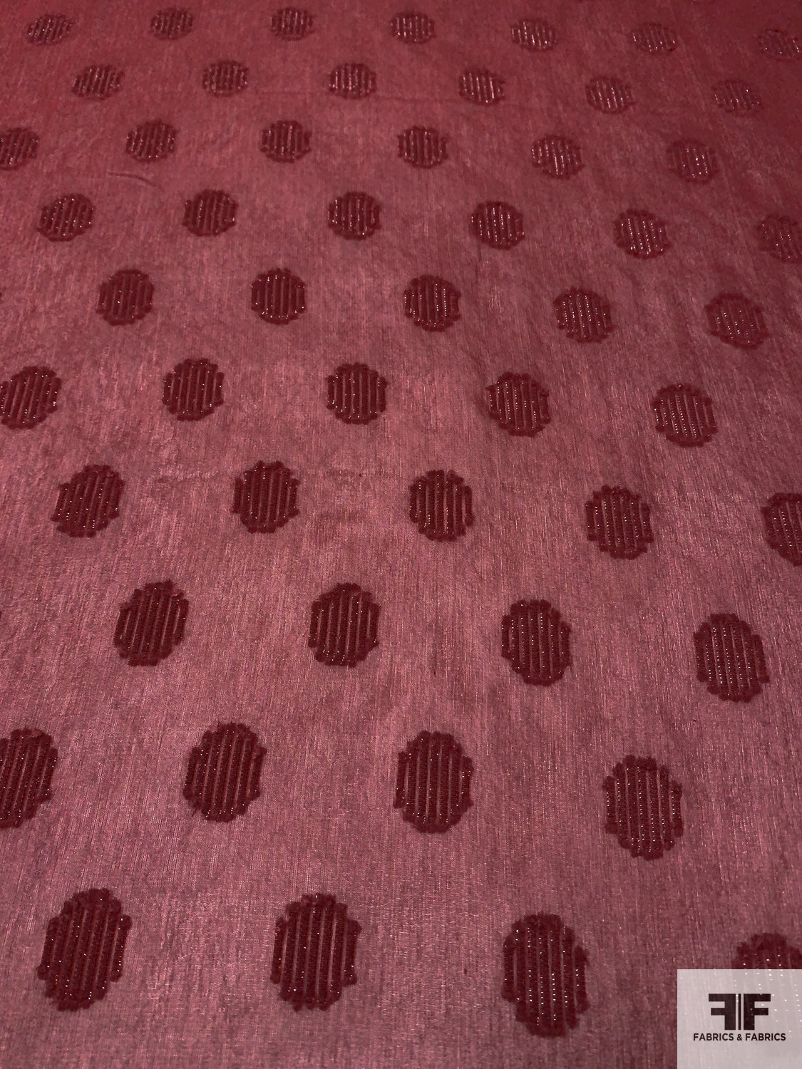 Polka Dot Design Clip Rayon Chiffon with Lurex Detailing - Brick Red