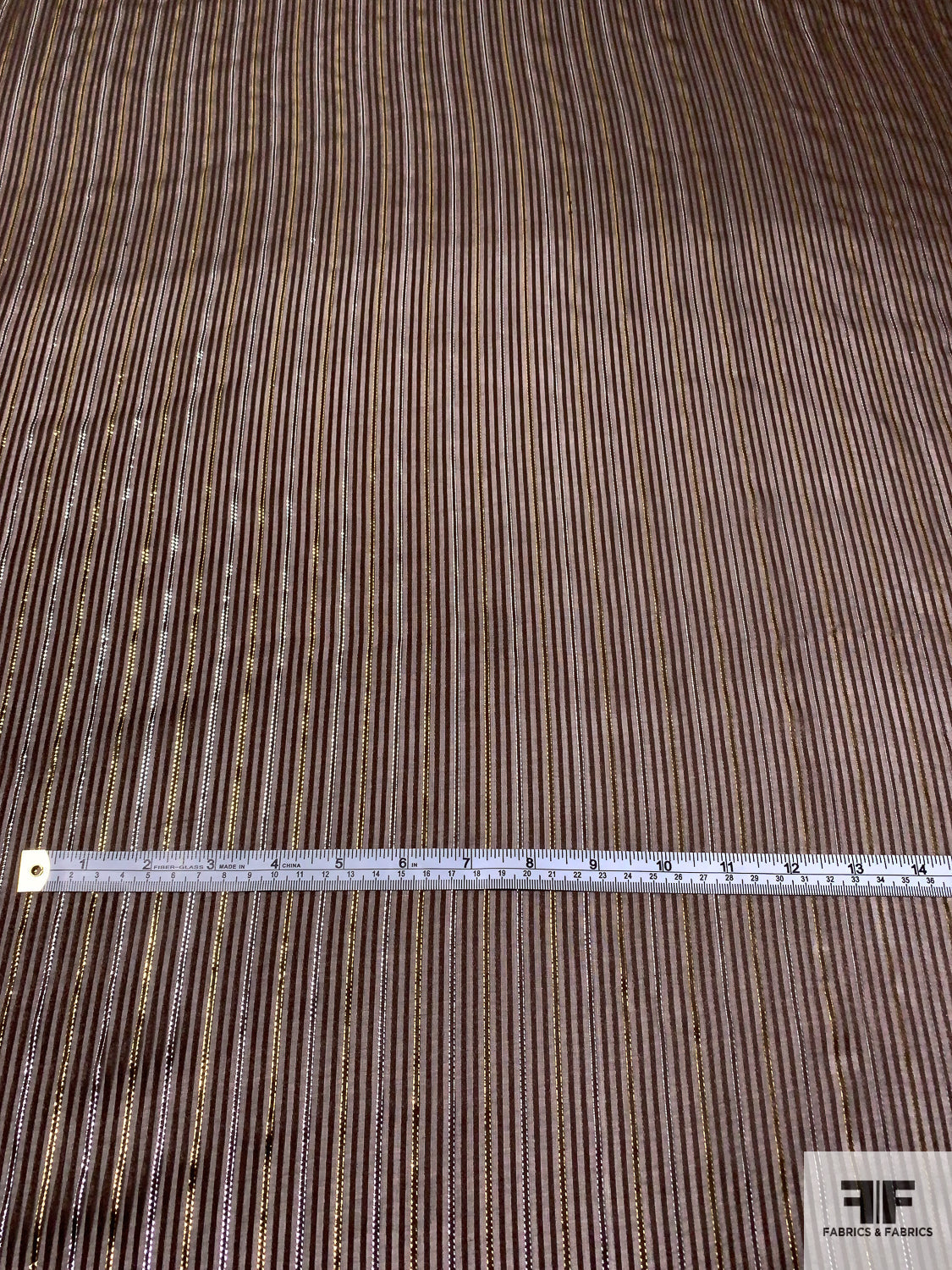Satin Striped Silk Chiffon with Lurex Pinstripes - Brown / Gold / Silver