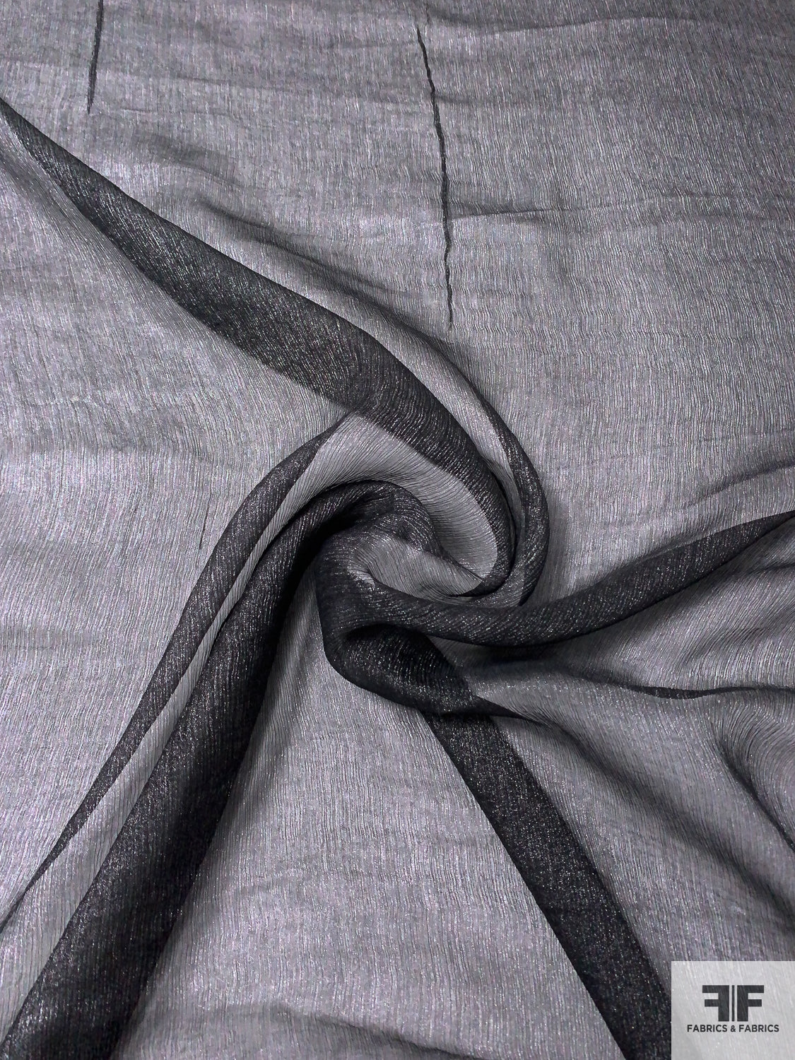 Foil Printed Crinkled Silk Chiffon - Black / Silver