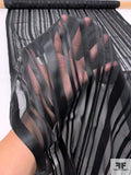 Satin Striped Crinkled Silk Chiffon - Black